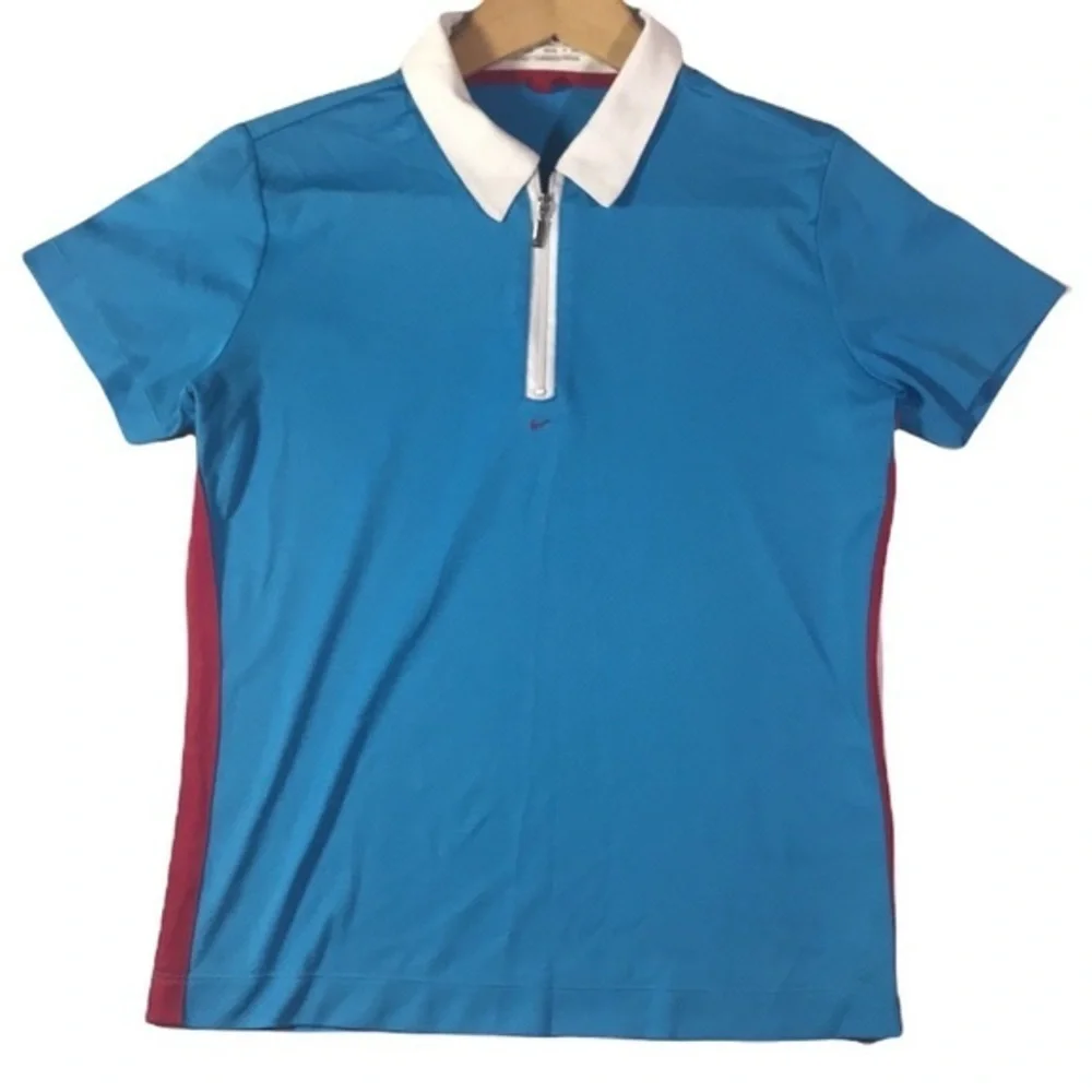 Nike Golf Dri-Fit Performance Short Sleeve Half Zip Blue‎ with Red Stripe Polo